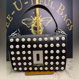NWT Karl Lagerfeld Paris Pearl Studded Top Handle Bag w/ Strap & Dust Bag